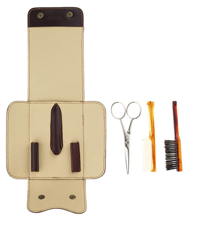 Дорожный набор для усов и бороды IL Ceppo в коричневом чехле: щетка, расческа, ножницы