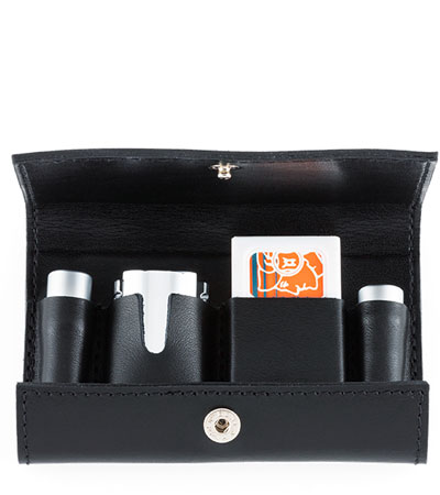 Станок Т- образный для бритья MERKUR-9046002  сатинированный, разборный, в чехле из натуральной воловьей кожи, лезвия в комплекте (10 шт)