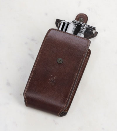 Дорожный бритвенный набор MUEHLE, чехол из натуральной коричневой кожи, дорожный помазок, Т-образная бритва