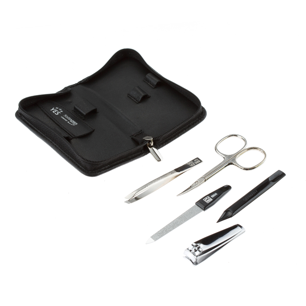 Маникюрный набор YES, 5 пр. Футляр: натуральная кожа, цвет черный 9020