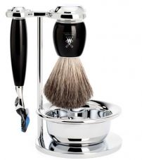 Бритвенный набор MUEHLE VIVO, черная смола, натуральный барсучий ворс, бритва Fusion, чаша