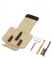 Дорожный набор для усов и бороды IL Ceppo в коричневом чехле: щетка, расческа, ножницы