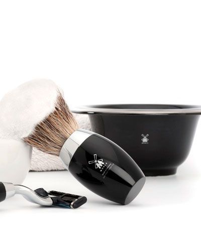 Чаша для бритья MUEHLE, черный фарфор, платиновый обод