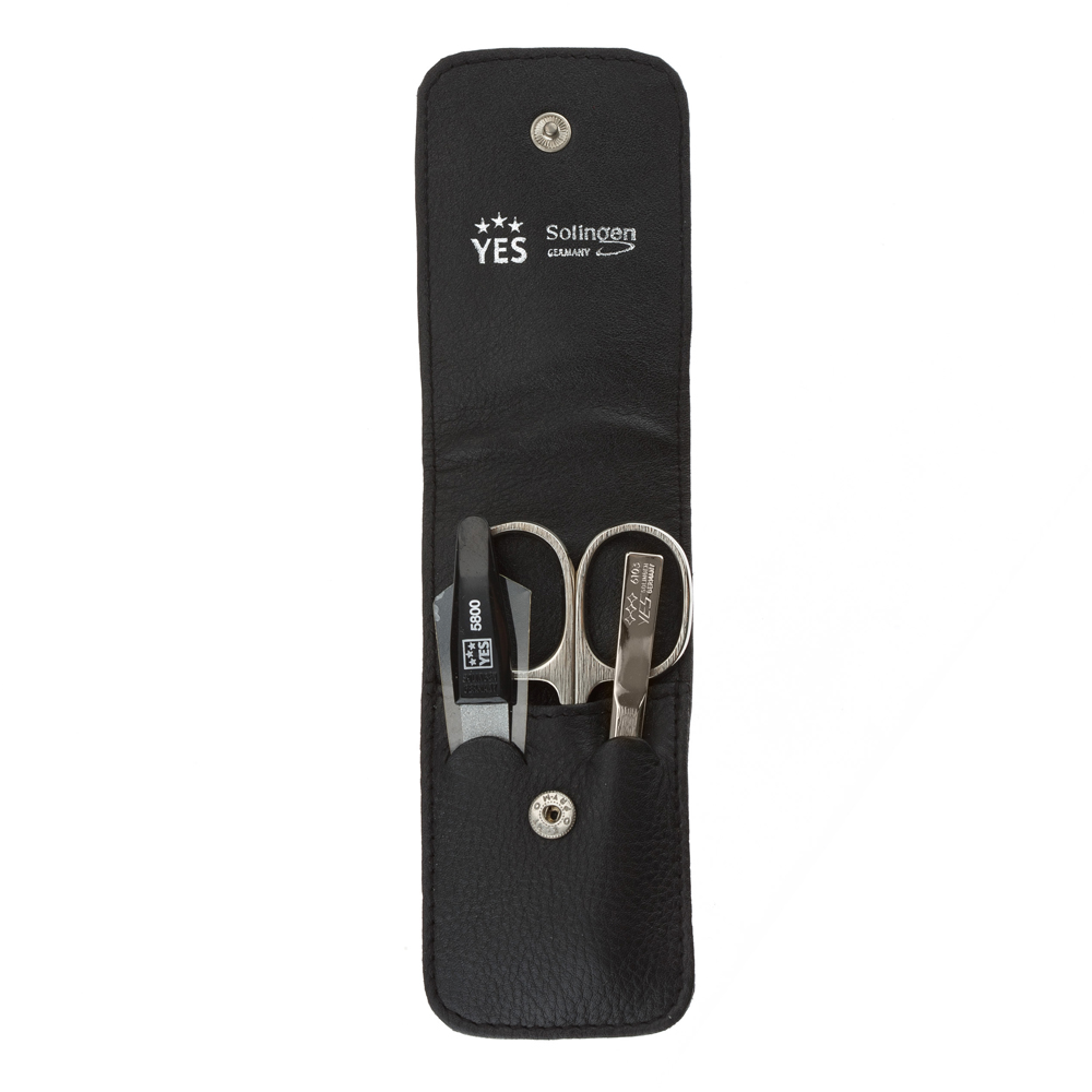 Маникюрный набор YES, 3 пр. 9018 Футляр: натуральная кожа, цвет черный 9018