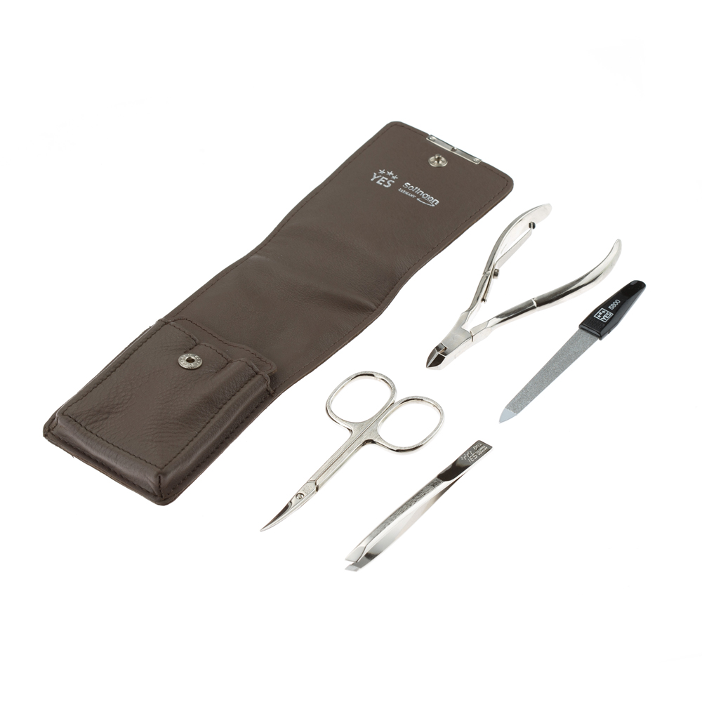 Маникюрный набор YES, 4 пр. 9234 Футляр: натуральная кожа, цвет серый 9234