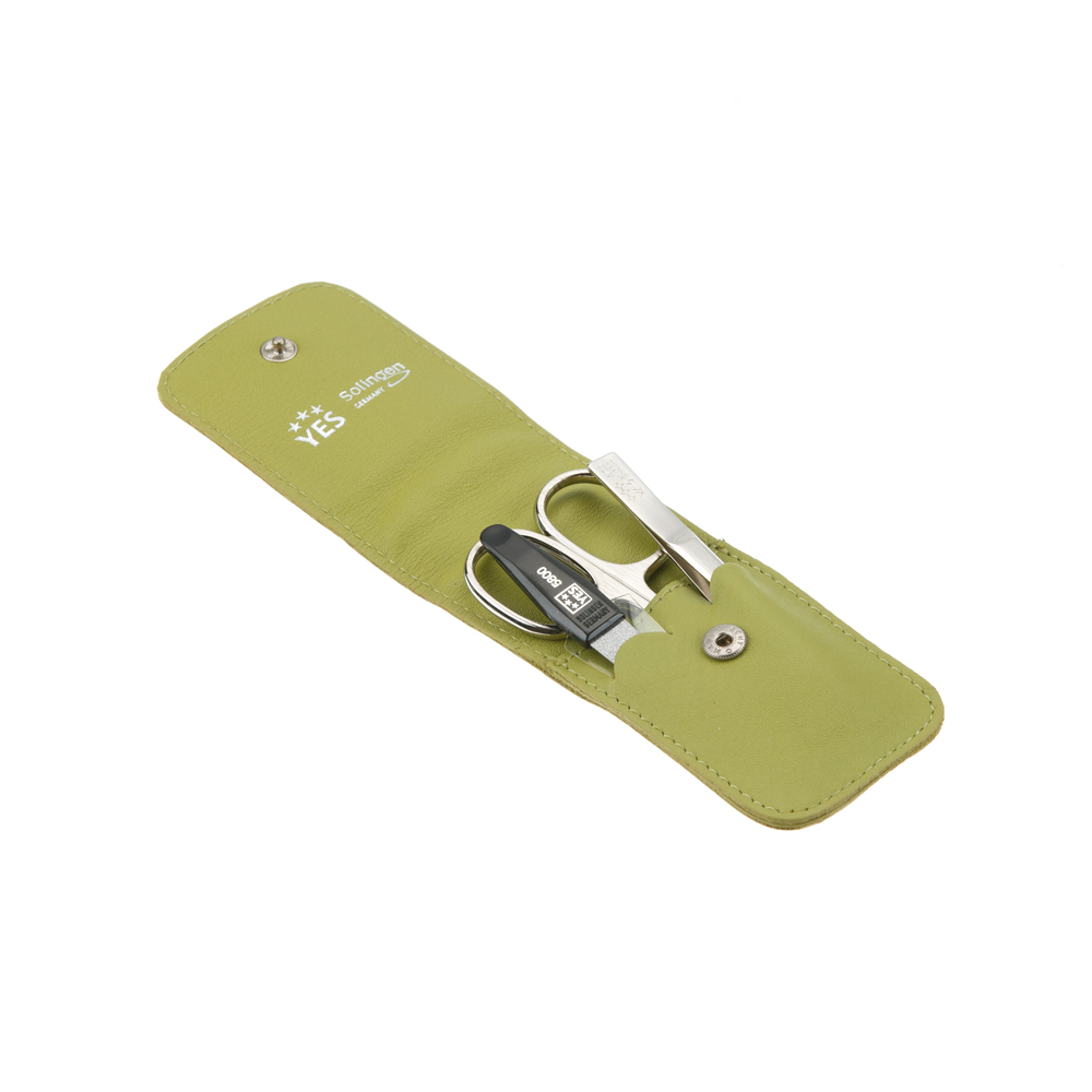 Маникюрный набор YES, 3 пр. 9026 Футляр: натуральная кожа, цвет зеленый 9026