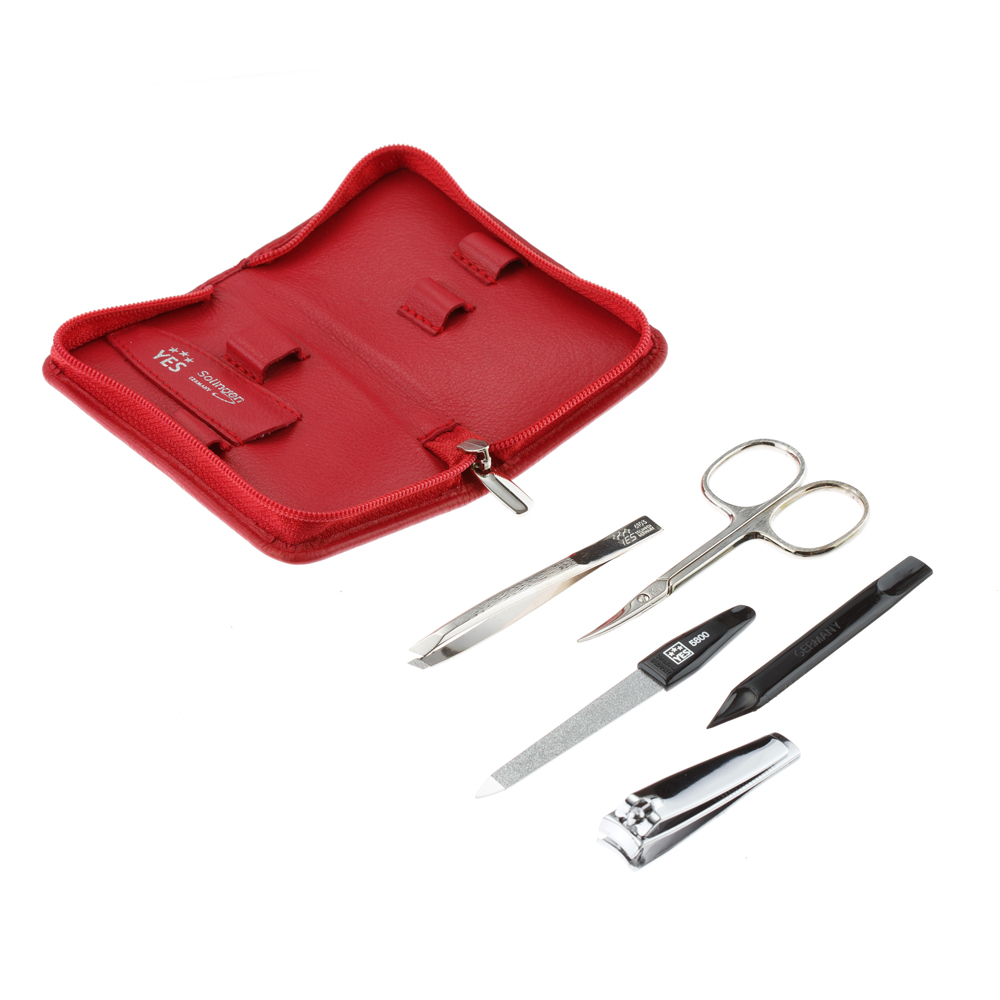 Маникюрный набор YES, 5 пр. Футляр: натуральная кожа, цвет красный