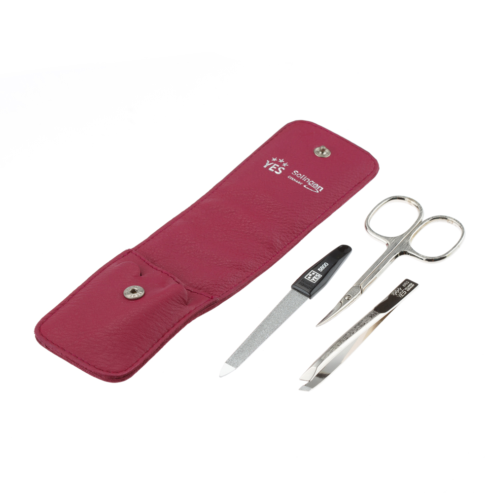 Маникюрный набор YES, 3 пр. 9079 Футляр: натуральная кожа, цвет розовый 9079