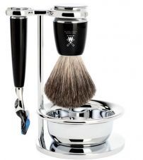 Бритвенный набор MUEHLE RYTMO, черная смола, натуральный барсучий ворс, бритва Fusion, чаша
