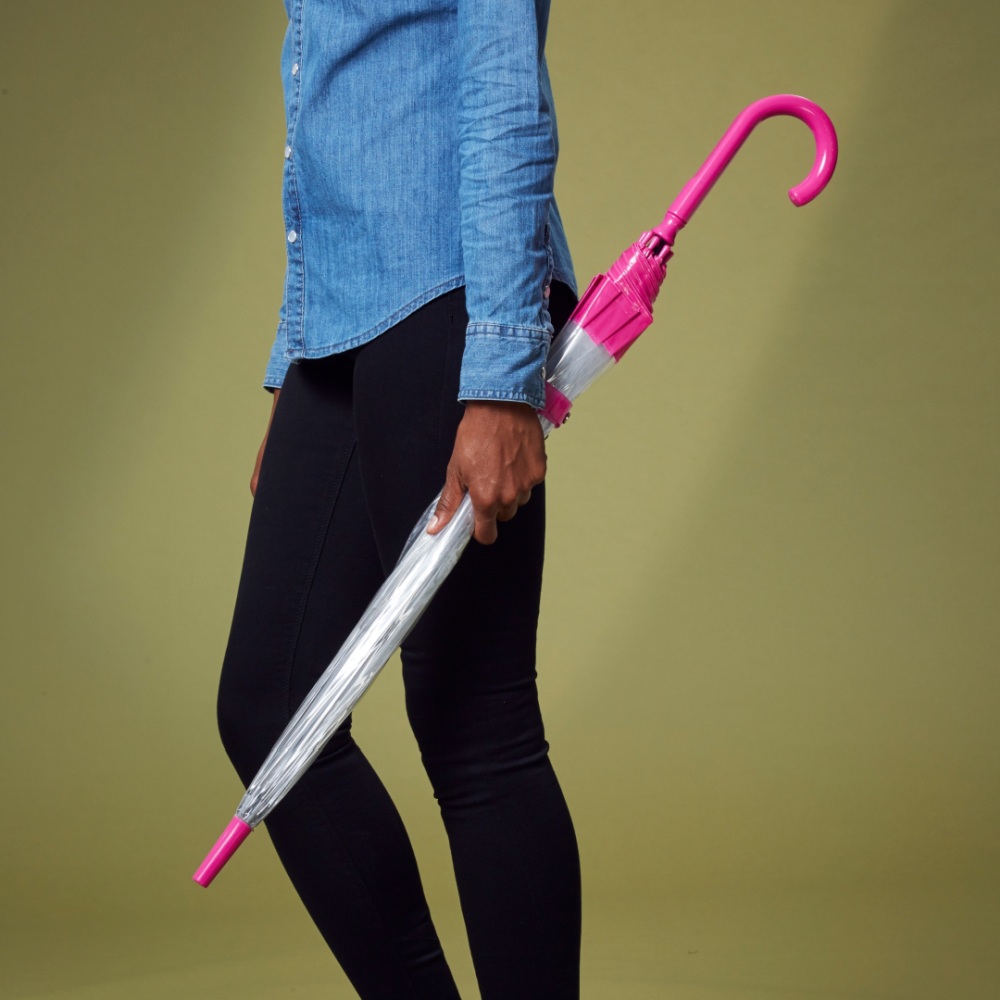 Прозрачный женский зонт-трость с полосой розового цвета, механика, Birdcage, Fulton L041-022