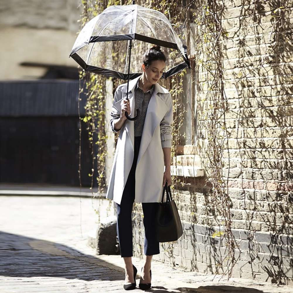 Прозрачный женский зонт-трость с полосой черного цвета, механика, Birdcage, Fulton L041-01