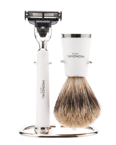 Бритвенный набор Mondial: станок, помазок, подставка; белая смола ST-365-BMT