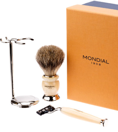 Бритвенный набор Mondial: станок, помазок, подставка; цвет слоновая кость KRON-PR-HAM-II-M3