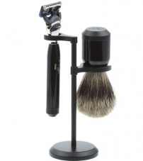 Бритвенный набор IL Ceppo: станок, помазок, подставка, черный глянцевый цвет