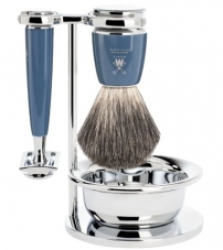 Бритвенный набор MUEHLE RYTMO, темно-бирюзовая смола, натуральный барсучий ворс, Т-образная бритва, чаша