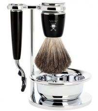 Бритвенный набор MUEHLE RYTMO, черная смола, натуральный барсучий ворс, бритва Mach3, чаша