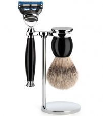 Бритвенный набор MUEHLE SOPHIST, черная смола, барсучий ворс высшей категории Silvertip, бритва Fusion