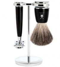 Бритвенный набор MUEHLE RYTMO, черная смола, натуральный барсучий ворс, Т-образная бритва