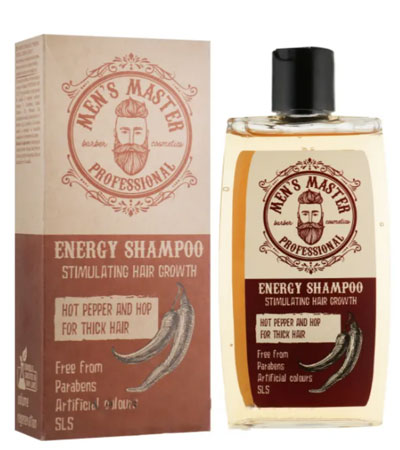 Стимулирующий шампунь MEN'S MASTER "Красный перец, кофеин и хмель"- 260мл.