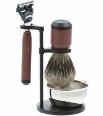 Бритвенный набор IL Ceppo: станок, помазок, чаша, подставка, красно-черный матовый цвет