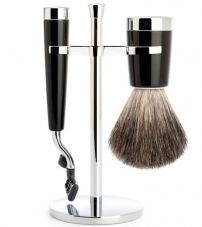 Бритвенный набор MUEHLE LISCIO, черная смола, натуральный барсучий ворс, бритва Mach3