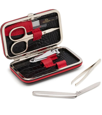 Маникюрный набор из 5 предметов в черно-красном футляре Truefitt & Hill под кожу крокодила