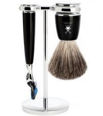 Бритвенный набор MUEHLE RYTMO, черная смола, натуральный барсучий ворс, бритва Fusion