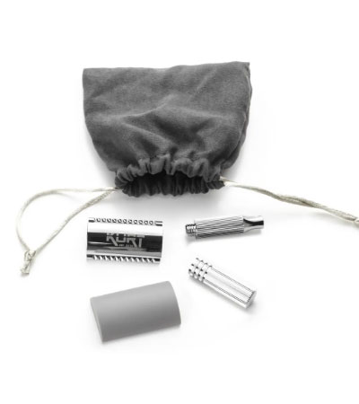 Дорожная бритва KURT (4 части) в мешочке и подарочной фирменной коробке K-20014S (Серебро)
