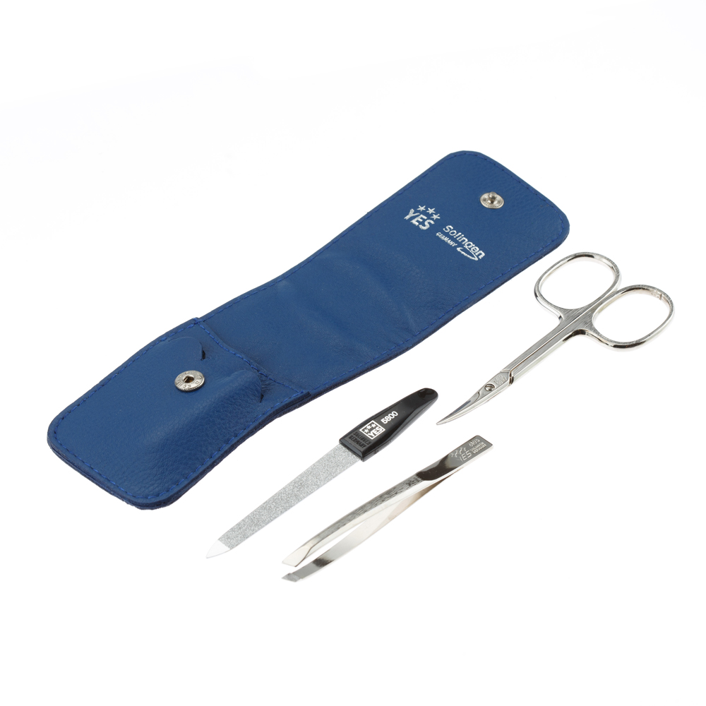 Маникюрный набор YES, 3 пр. 9071 Футляр: натуральная кожа, цвет синий 9071