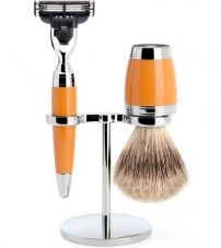 Бритвенный набор MUEHLE STYLO, смола, цвет карамели, барсучий ворс категории Fine, бритва Mach3