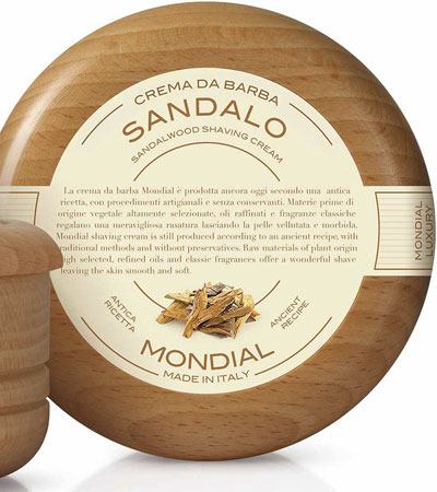 Крем для бритья Mondial "SANDALO" с ароматом сандалового дерева, деревянная чаша, 140 мл