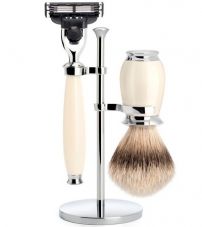 Бритвенный набор MUEHLE PURIST, смола, цвет слоновой кости, барсучий ворс Silvertip, бритва Mach3