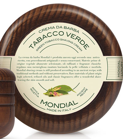 Крем для бритья Mondial "TABACCO VERDE" с ароматом зелёного табака, деревянная чаша, 140 мл