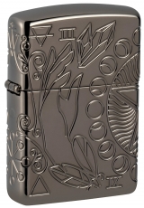 Зажигалка ZIPPO Armor® Wicca Design с покрытием Black Ice®, латунь/сталь, чёрная, 38x13x57 мм