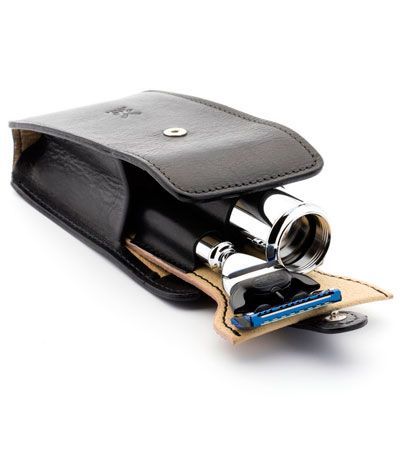 Дорожный бритвенный набор MUEHLE, чехол из натуральной черной кожи, помазок, бритва Fusion