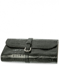 Кожаная дорожная косметичка ролл / Черный крокодил Truefitt & Hill