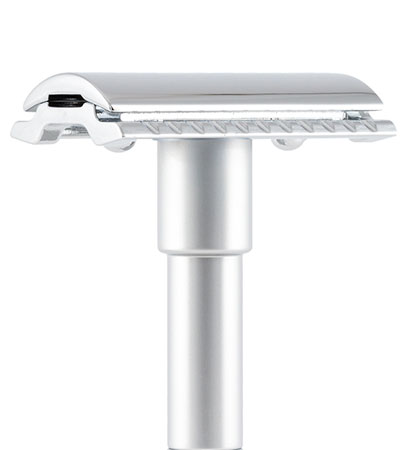 Станок Т- образный для бритья MERKUR-9046002  сатинированный, разборный, в чехле из натуральной воловьей кожи, лезвия в комплекте (10 шт)